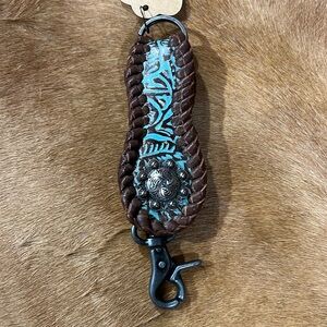 Myra Turquoise Embossed Leather Key Fob